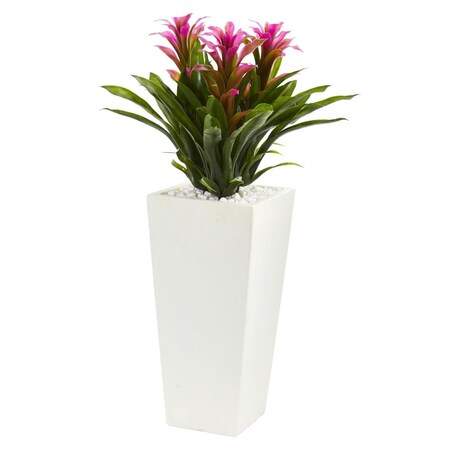 Dare2Decor Triple Bromeliad Artificial Plant in White Tower Planter, Purple DA2623652